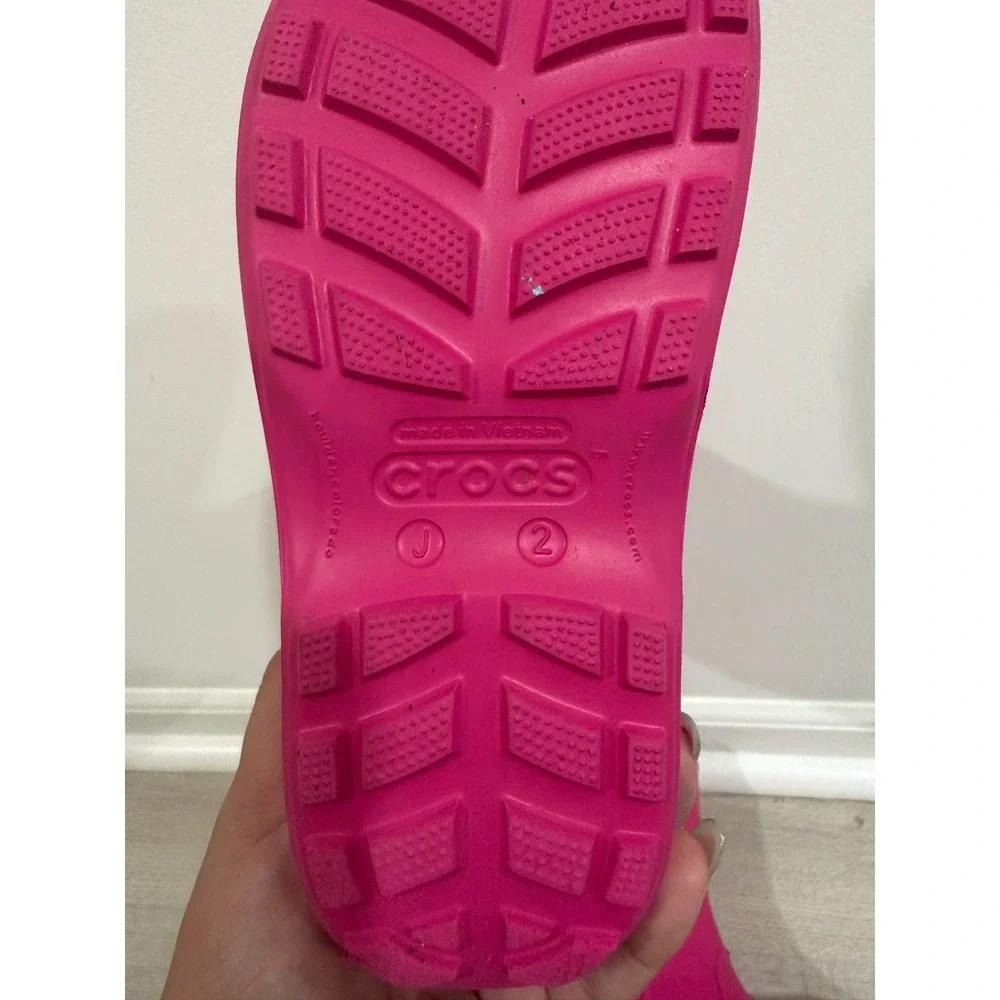 Crocs Handle It Rain Boots Kids Junior Size 2 Candy Pink Waterproof Pull On J2